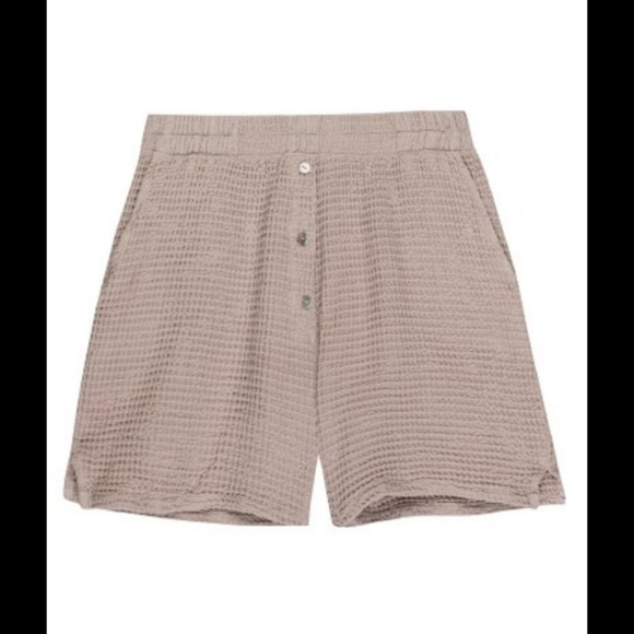 DONNI. waffle knit boxer shorts Pearl button fall classic revolve in stone grey - Picture 2 of 4